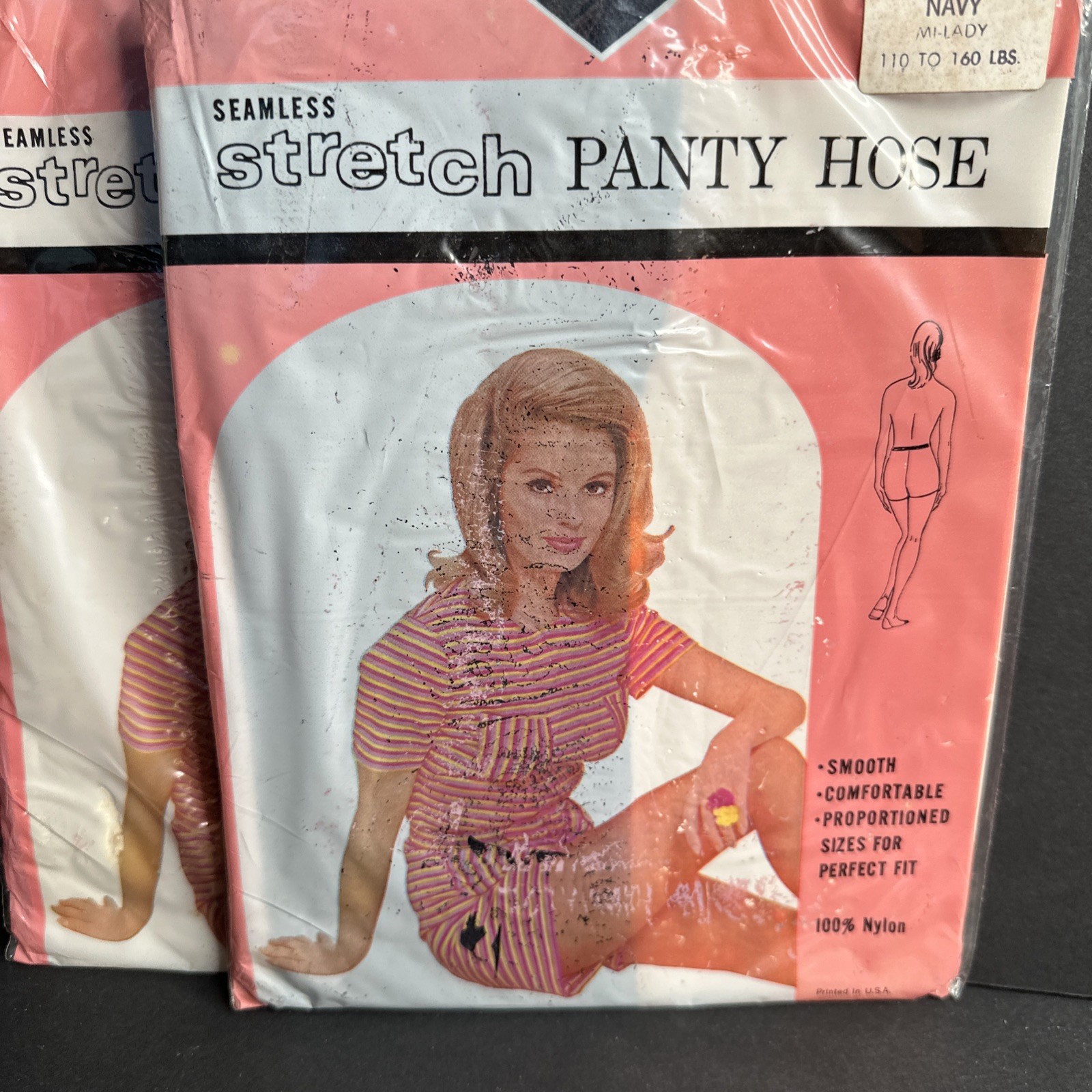 4 Pairs Vintage Seamless Stretch Pantyhose NAVY (110-160 lbs.) MI-LADY 5000