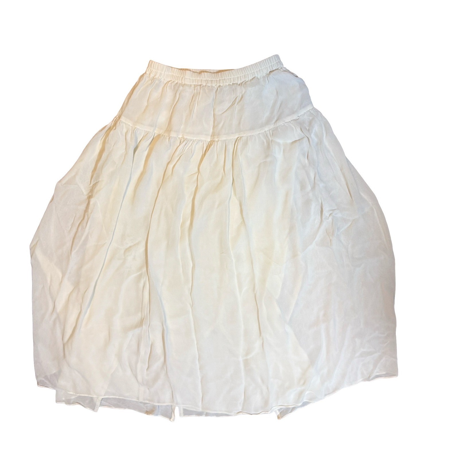 Vintage Karen Kane Ivory White Rayon Tiered Midi Skirt Made in USA Womens Size 8