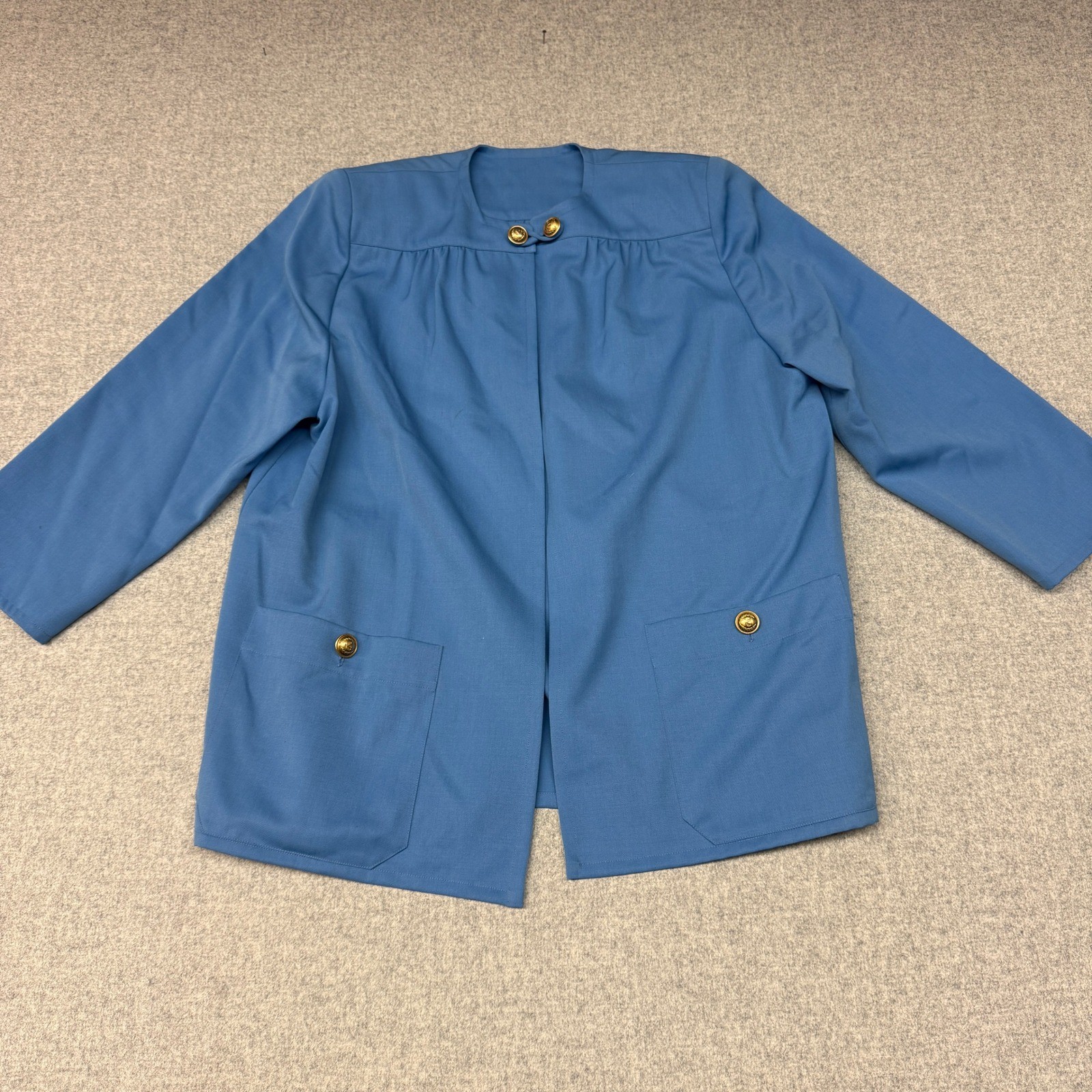 Vintage Blue Pant Suit Set Jacket & Trousers Gold Crest Buttons Professional 2PC