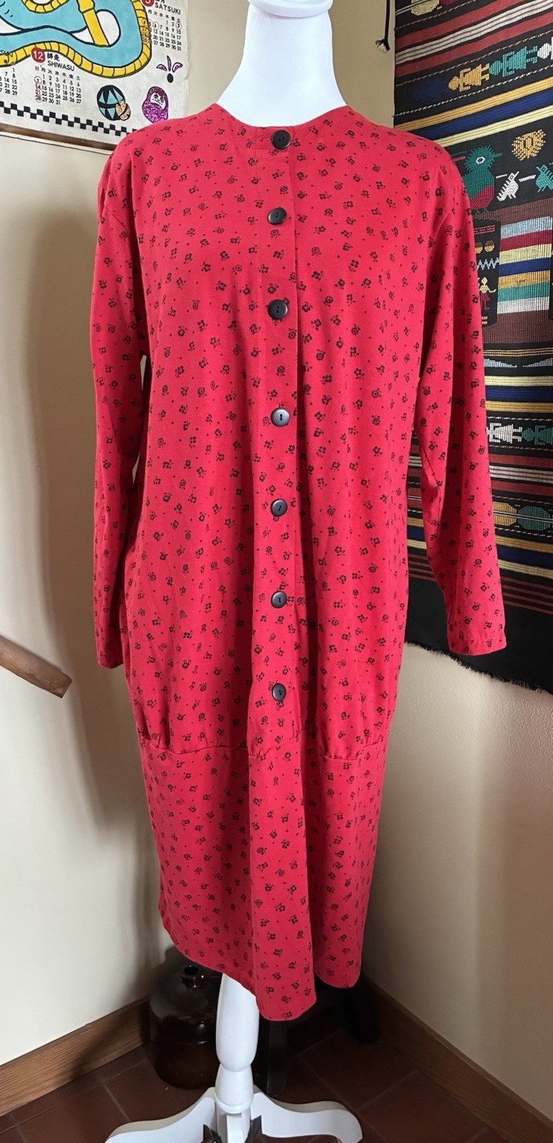 Vintage 1980s ZERO TO 9 Cherry Red Drop Waist Long Sleeved Dress Shoulder Pads M