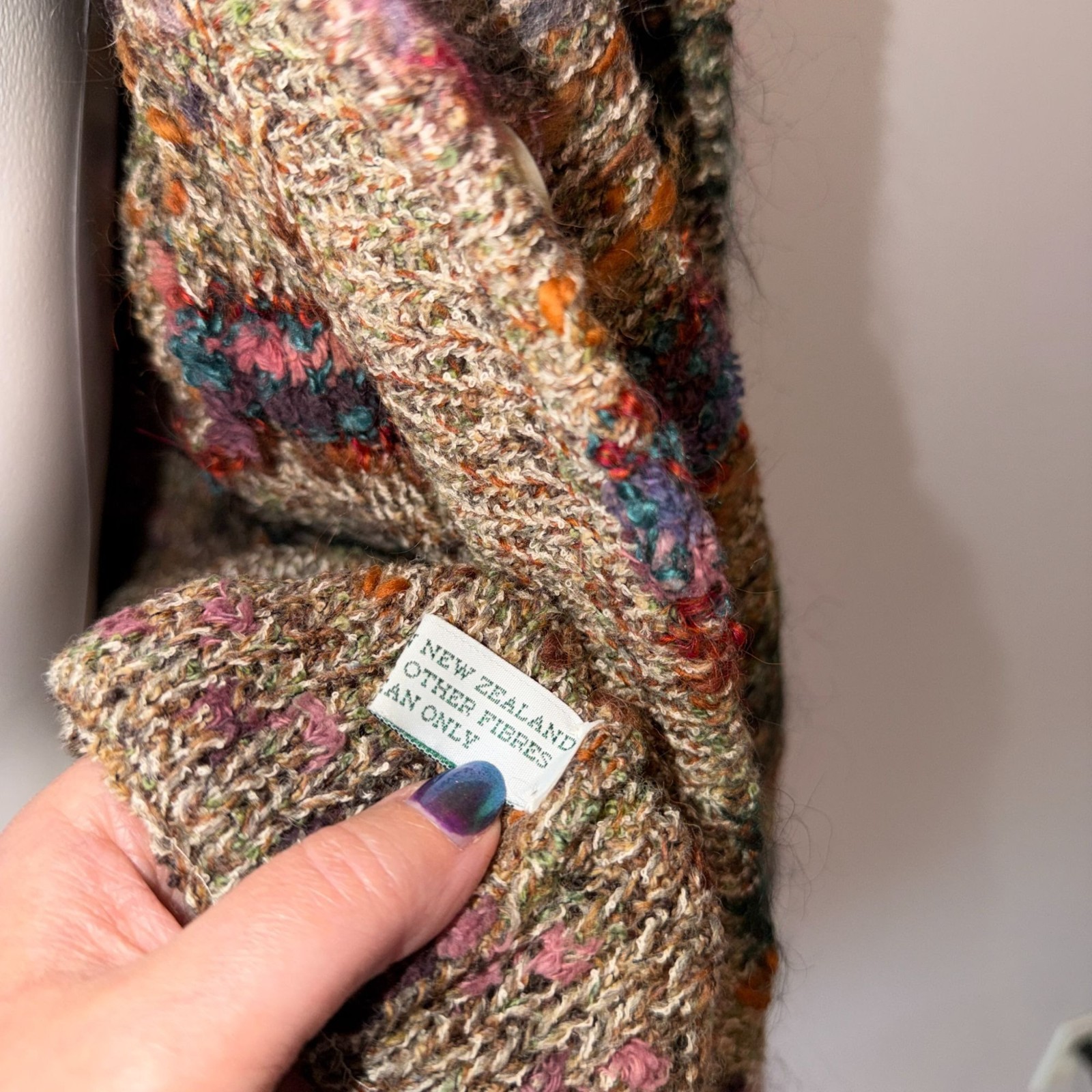 Vintage 90s High Country Hand Knit Wool Cardigan Striped Earth Tones Womens M/L