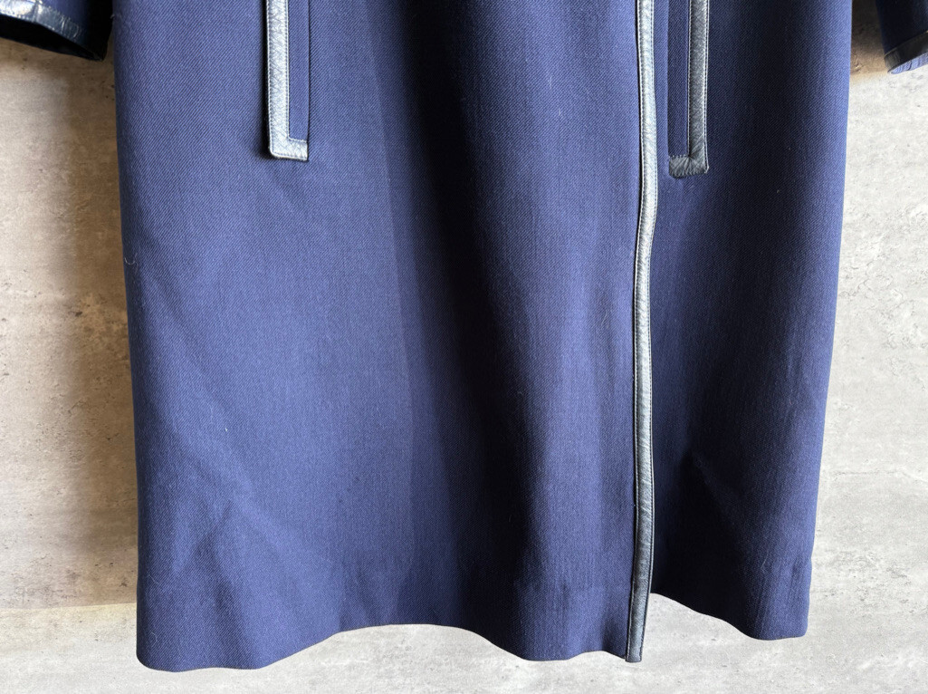Vintage 1970s Courreges Paris Navy Blue Wool Blend Double-Breasted Coat Size 0