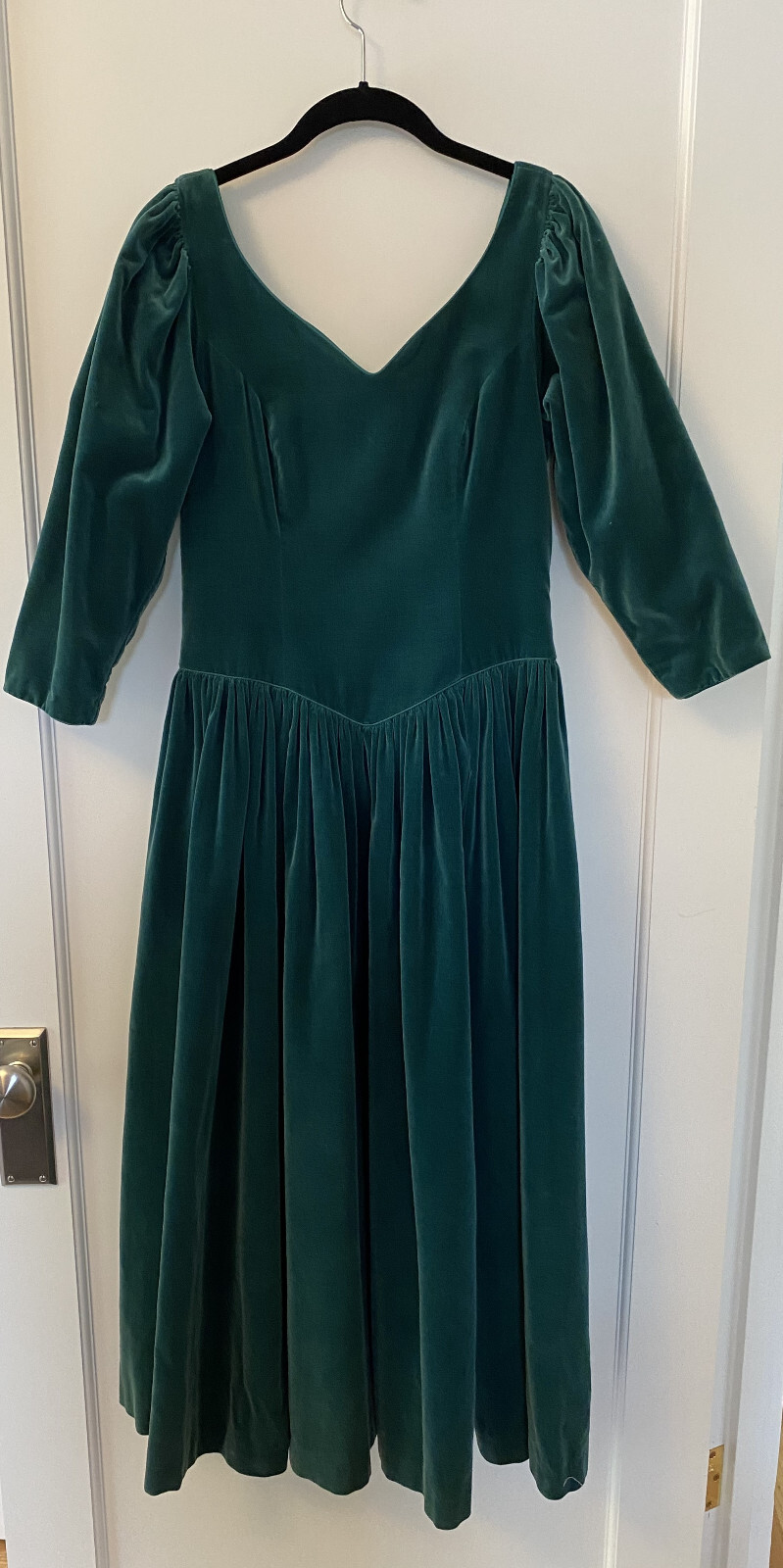 Vintage 1988 Laura Ashley Green Velvet Dress US Size 10