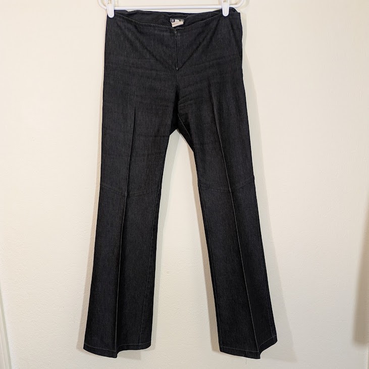 Vintage 70s Low Rise Bell Bottom Jeans Dark Denim USA 9/10 Contour Waist