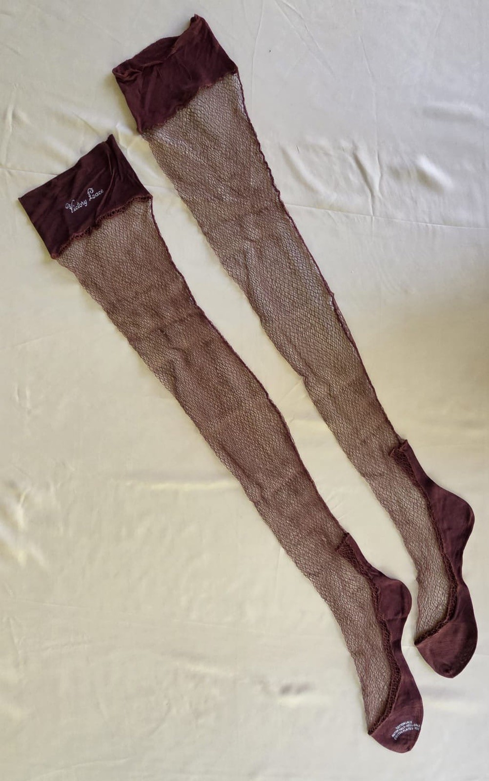 1920’S TALL LACE NET STOCKINGS W REINFORCED FOOT + REAR SEAMS