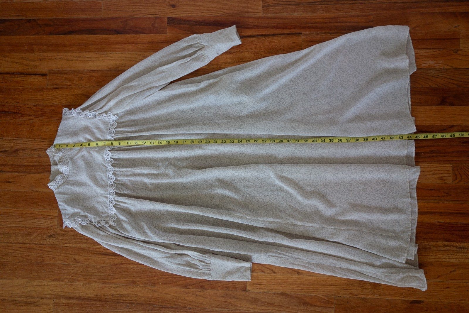 Vtg Jessica Mclintock Ditsy Silk Chiffon Midi Dress Lace Trim W’s M Grey
