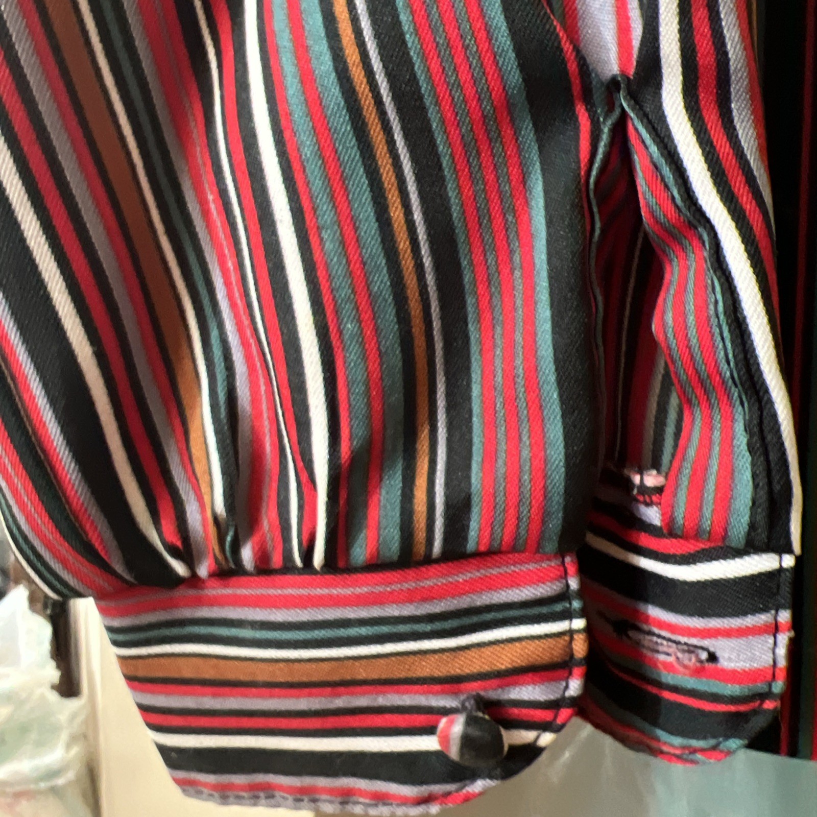 Vintage 1970s Striped Lady Arrow Blouse Disco Mod Womens Retro Size 10