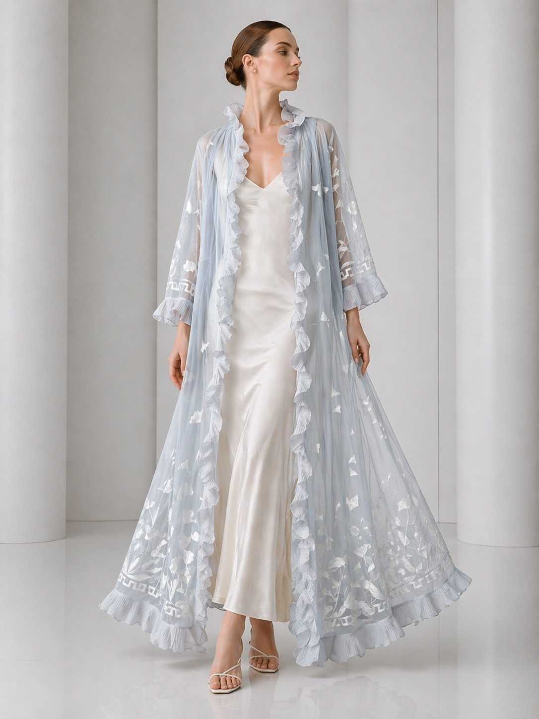PIERRE CARDIN HAUTE COUTURE – 1980 Blue Embroidered Tulle Coat, Size-Small