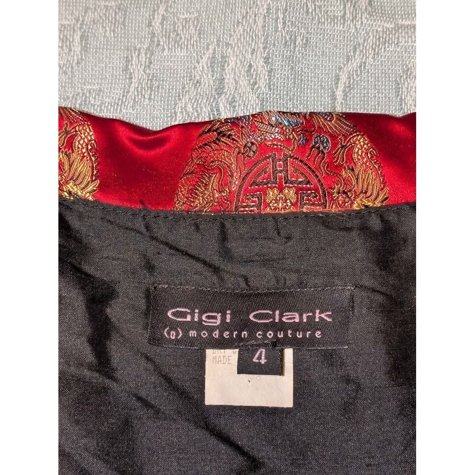 Gigi Clark Silk Blend Red Brocade Jacket Medallion Print Blazer Size 4 Vintage