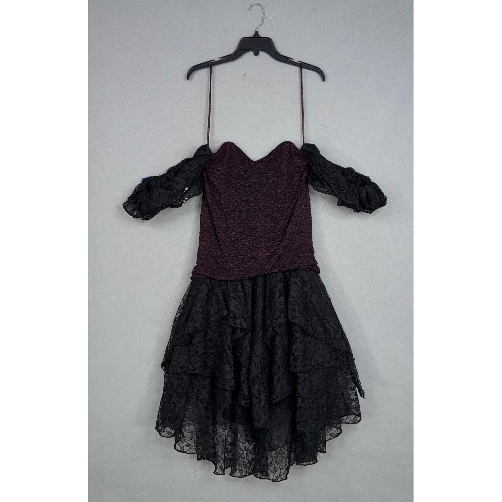 Karen Miller Dress Womens 13-14 Black Burgundy Lace Off Shoulder Gothic Vintage
