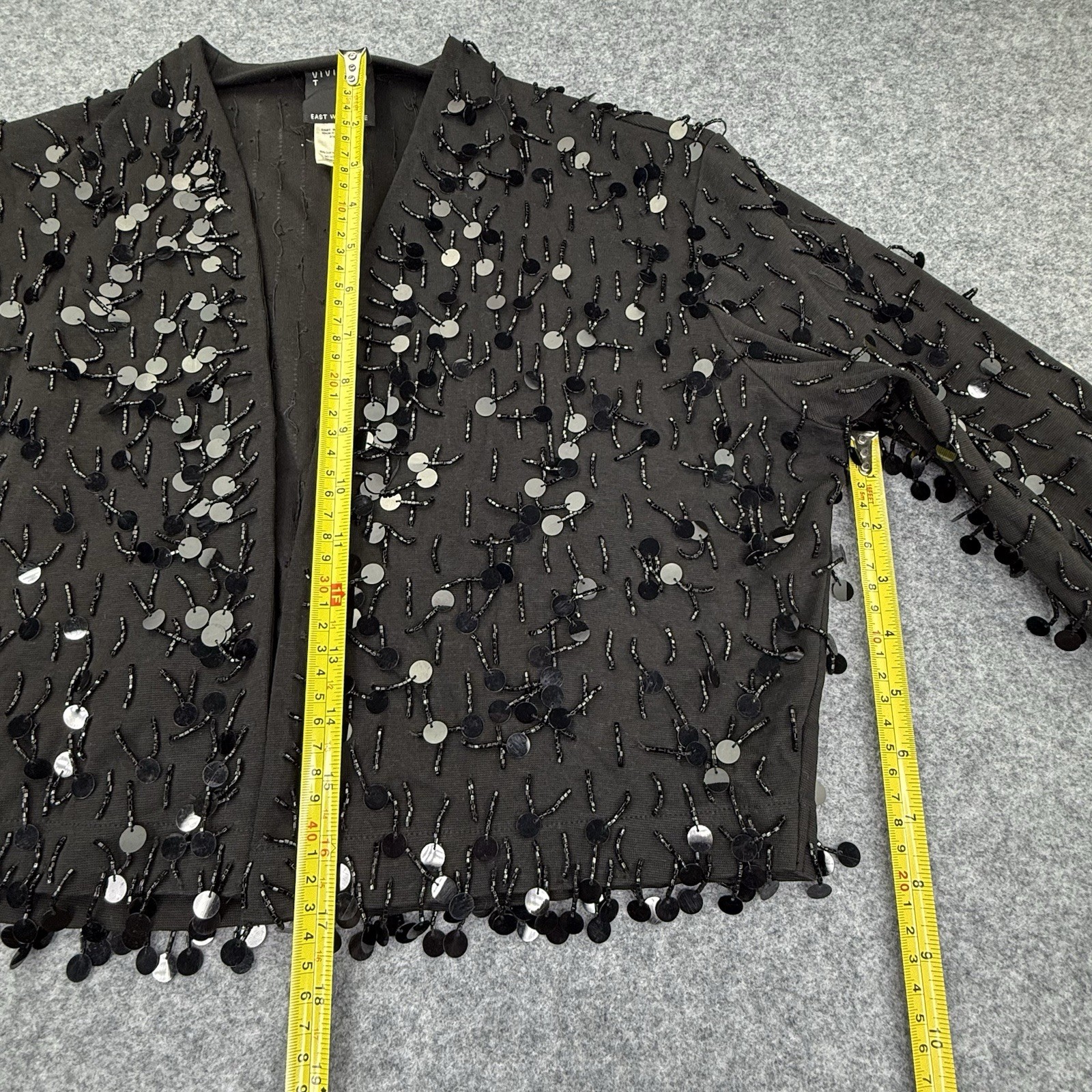 Vintage Vivienne Tam East Wind Code 80s 90s Black Beaded Sequin Bolero Jacket 1