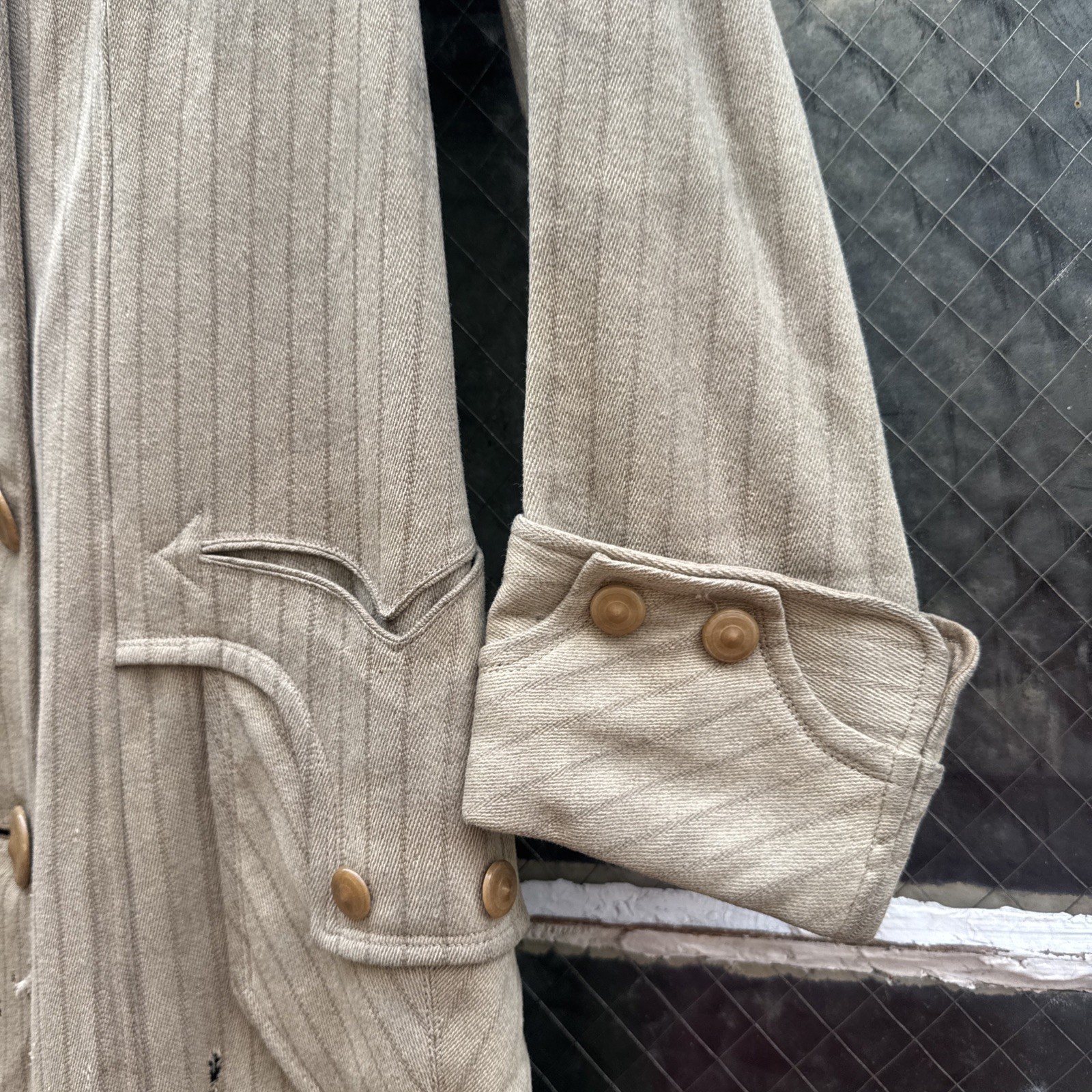 Antique Edwardian Pin Stripe Cream Coat Celluloid Buttons Darting Dress Jacket
