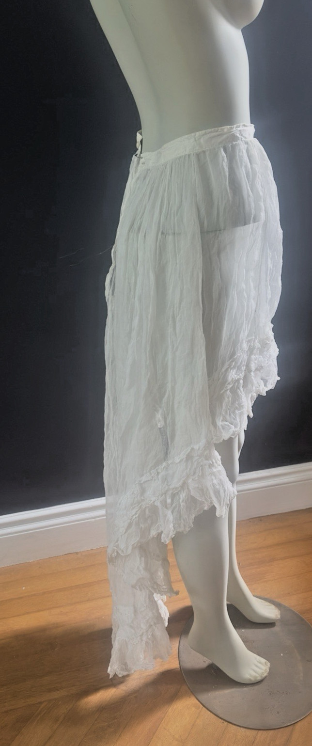 Antique Edwardian Lacy French Fashion Ruffled Lawn Skirt Slip with Flowing Train