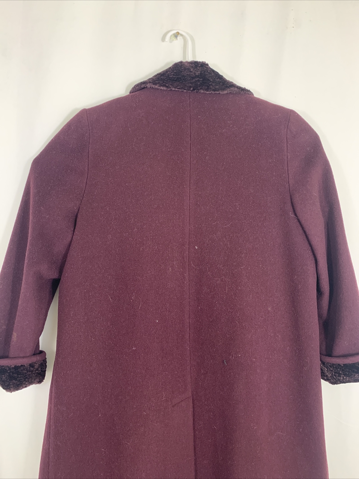 Vintage 80s Alorna Long Plum Wool Coat 12 Petite Evening Duster Velvet Trim