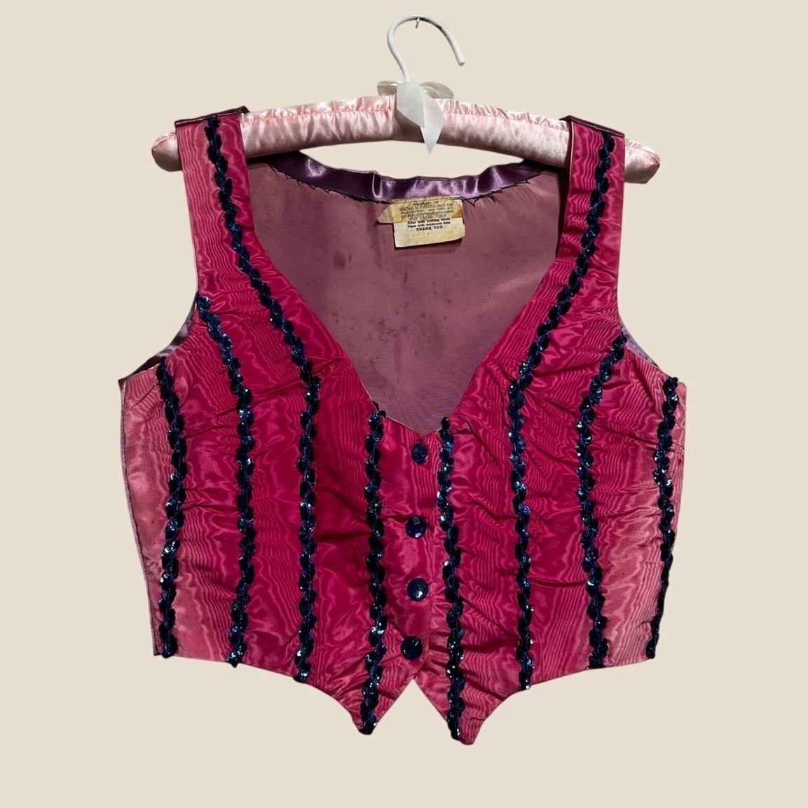 Antique 1930s Fuchsia Silk Faille Sequin Evening Vest Cropped Costume Haus XS