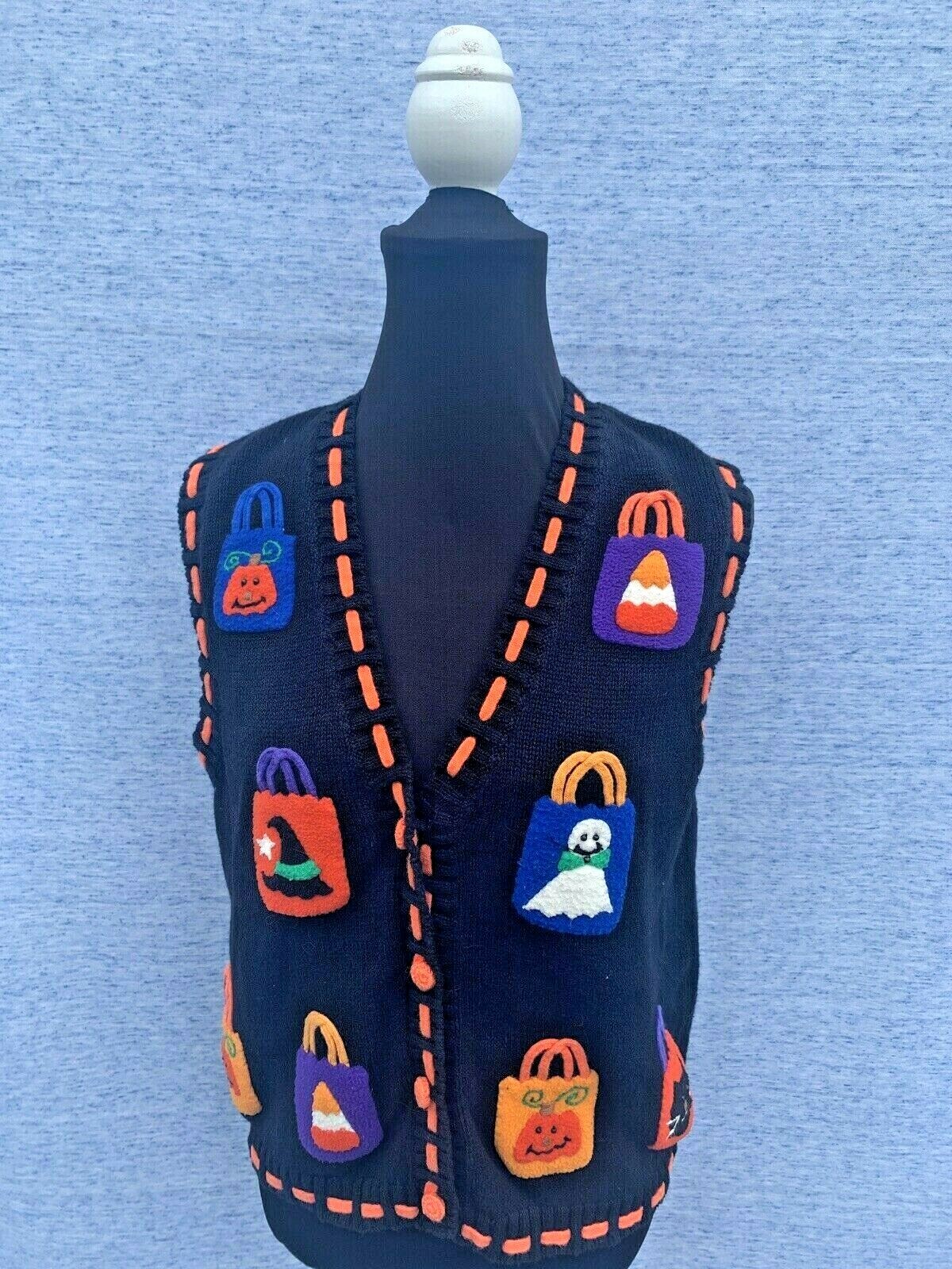 MANDAL BAY Trick Or Treat Bag Candy Bag Black Cat Sweater Vest Size S ❤️sj17j17
