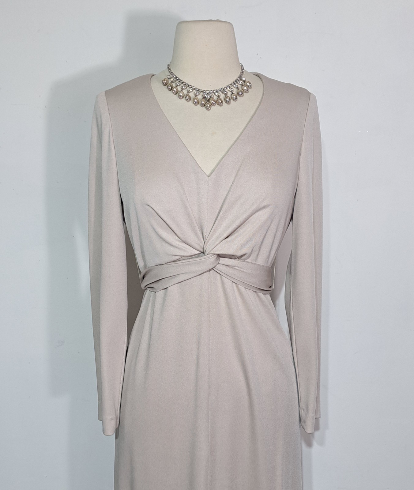 Vintage Jersey Knit Maxi Goddess Dress Knot Twist Waist Sz S