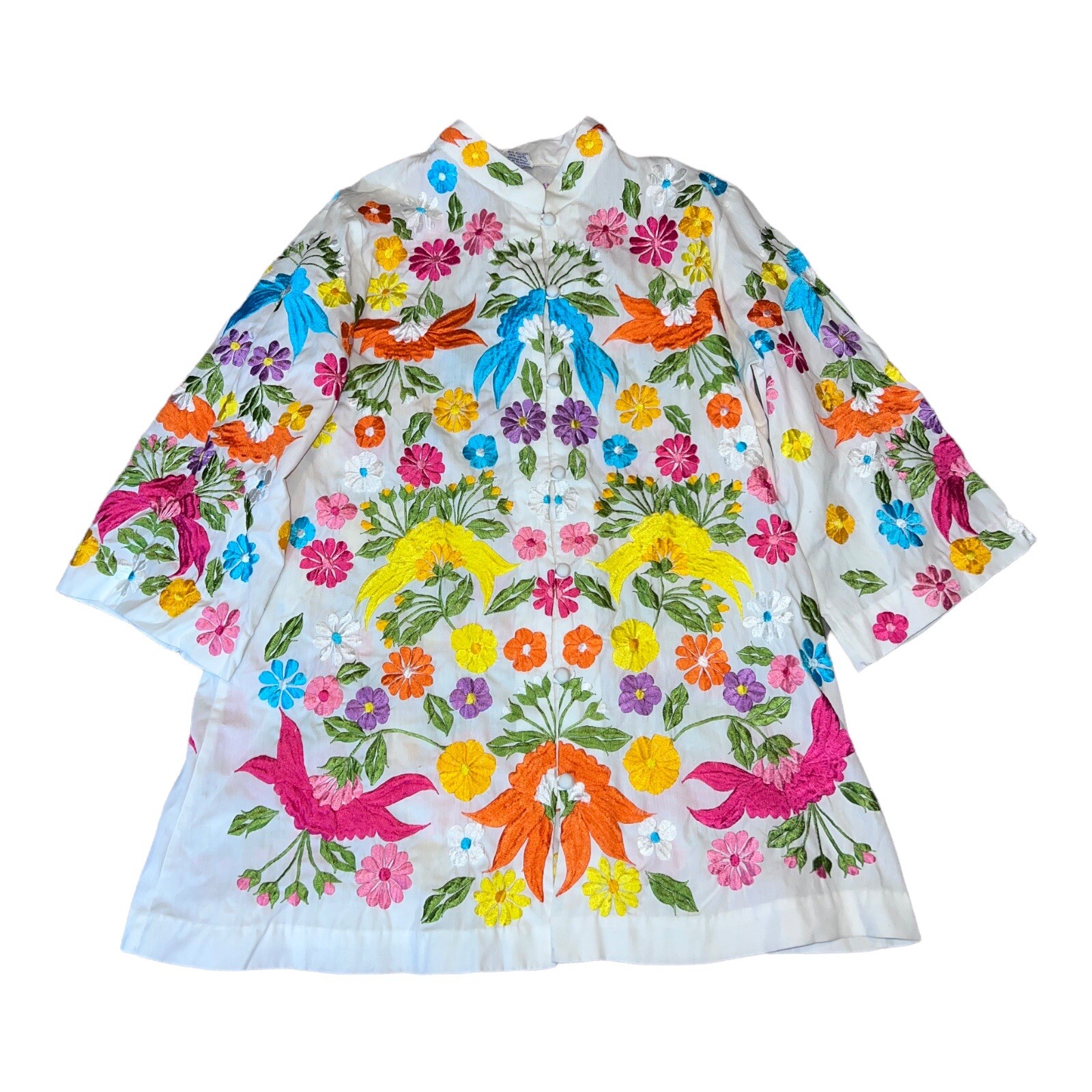 Vintage CHUCHI Colorful Floral Embroidered Tunic Jacket Top Sz S