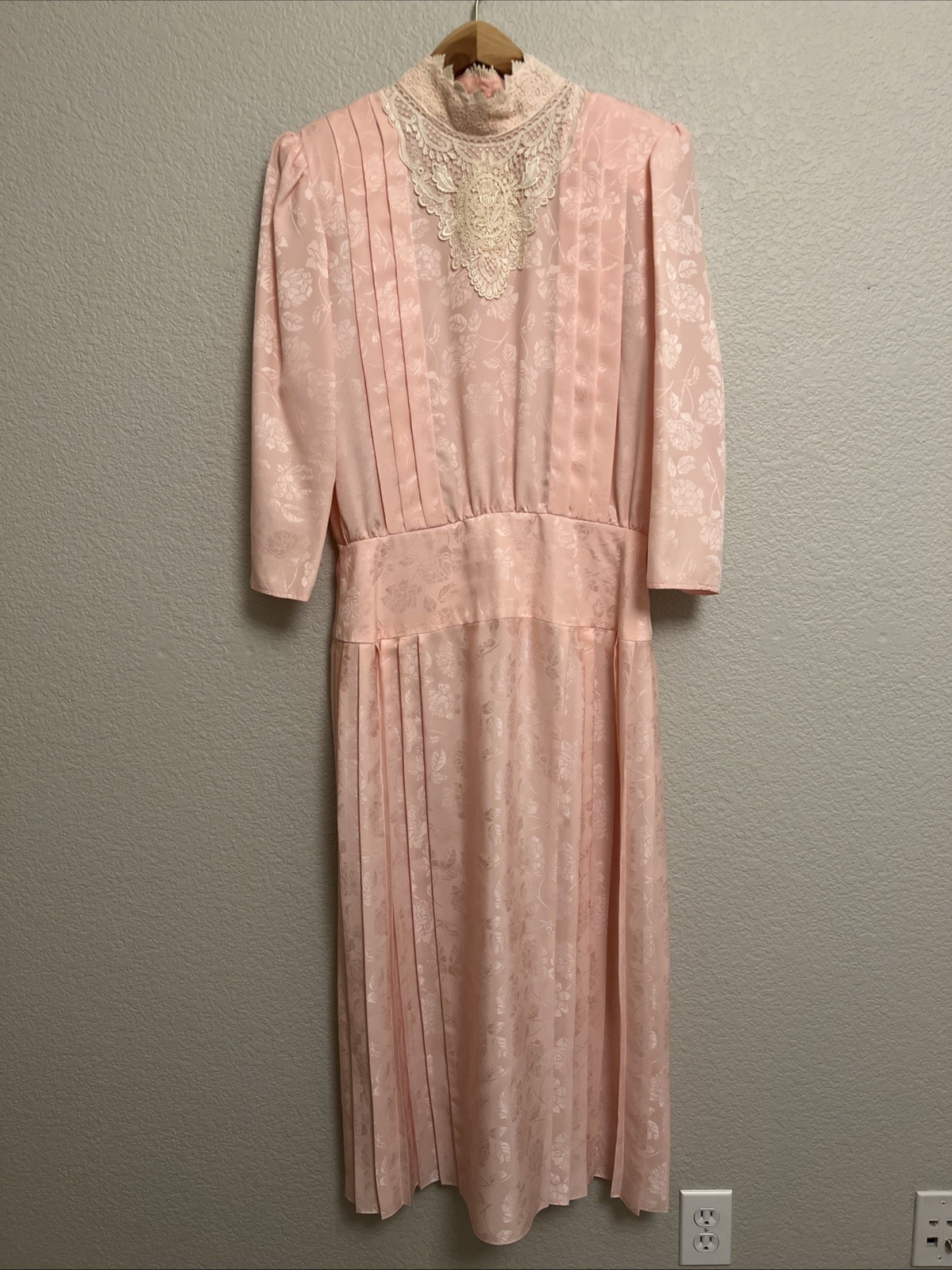 Vintage Courtenay Pink Satin Tea Party Princess Dress Pleats Cottagecore Wedding