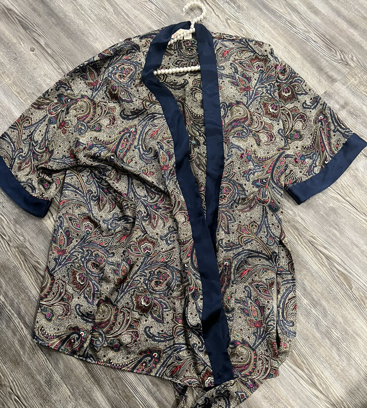 VTG 80’s Body Drama Lingerie Women’s Multicolored Paisley Print Kimono SS Robe M