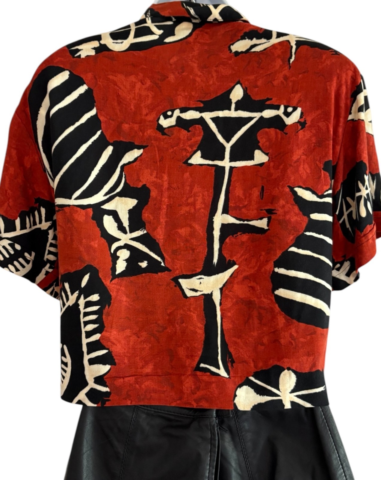 Vintage 80s-90s Tie Front Blouse Batik Rayon Shirt Open Front Virgo II S/M