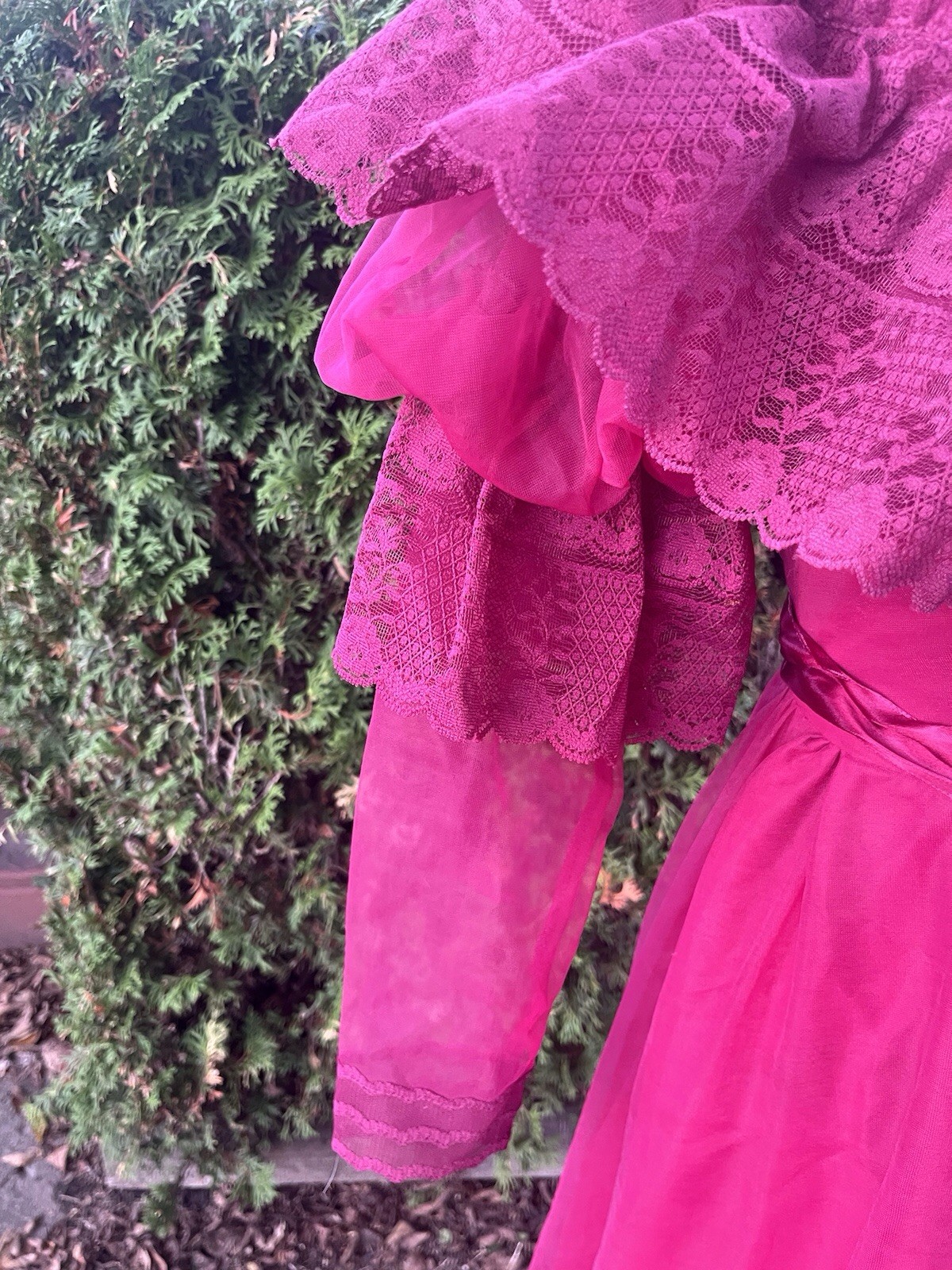 Vintage Prom Dress 1980s Does Victorian Puffy Sleeve High Collar Formal Maxi