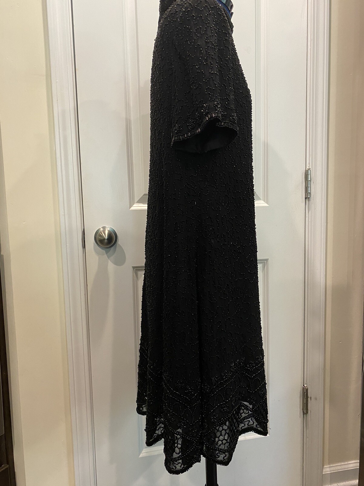 Vintage Jkara New York Black Beaded Knee Length Silk Size X-large Dress