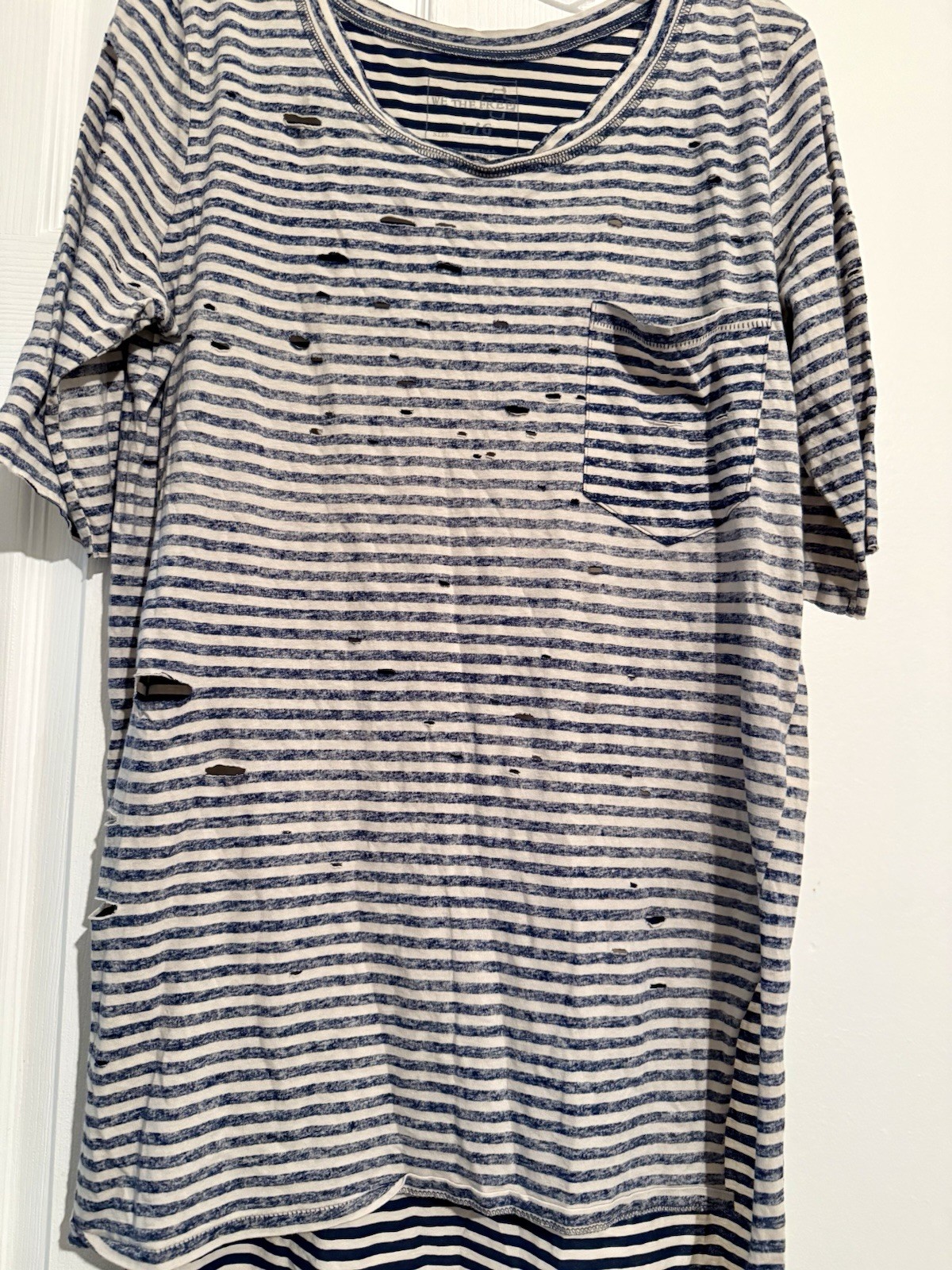 VTG We The Free USA Oversize T-Shirt Striped Distressed Cotton Women L/G