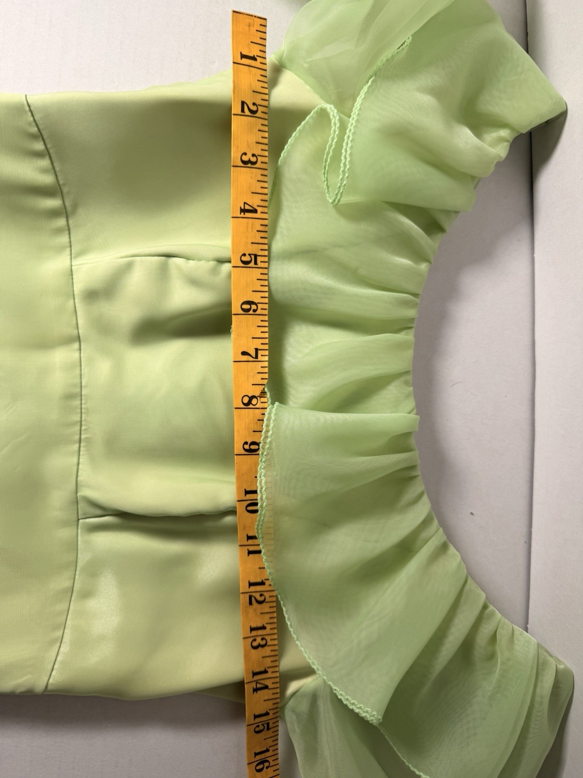 Vtg Mint Green Puffy Long Sleeve Maxi Cottagecore Prairie Ruffles Rare Dress