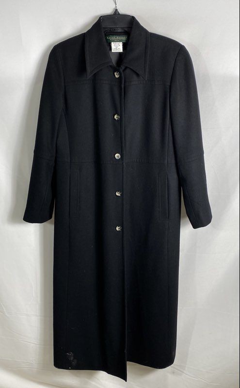 Vintage 90s Harve Benard Women’s Black Wool Blend Long Button Front Coat Sz 8P