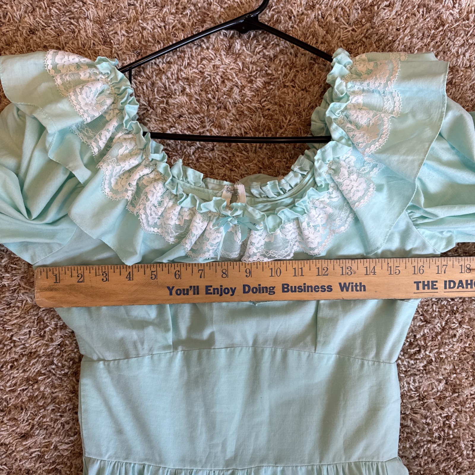 Vintage Large Square Dance Dress Mint Green Lace Prairie Western Cottagecore