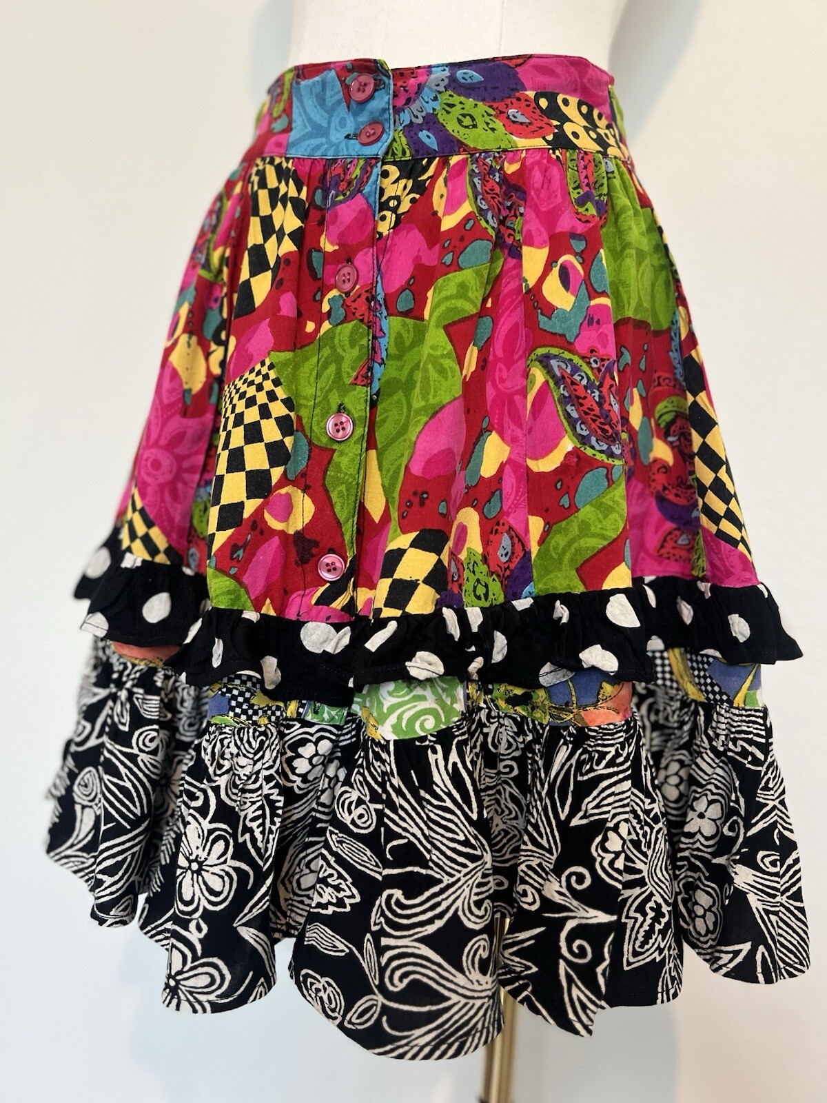 Vintage Urban Oasis Colorful Paisley Psychedelic Button Up Ruffle Skirt Sz Small