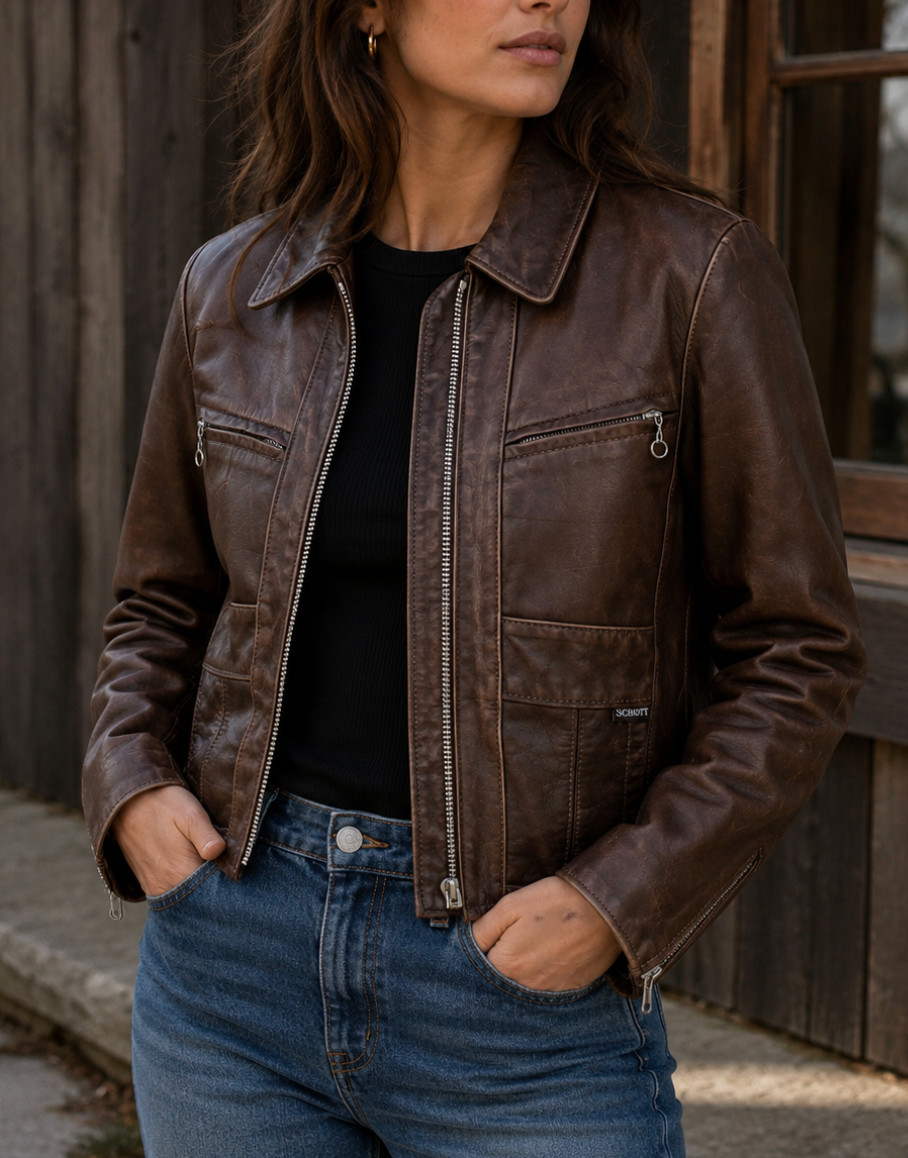 Vintage Schott N.Y.C. Women’s Size 16 Brown Leather Motorcycle Jacket