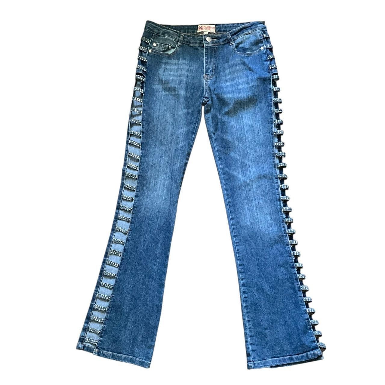 Platinum Plush Rhinestone Side Cut Party Jeans: 90s, Y2K