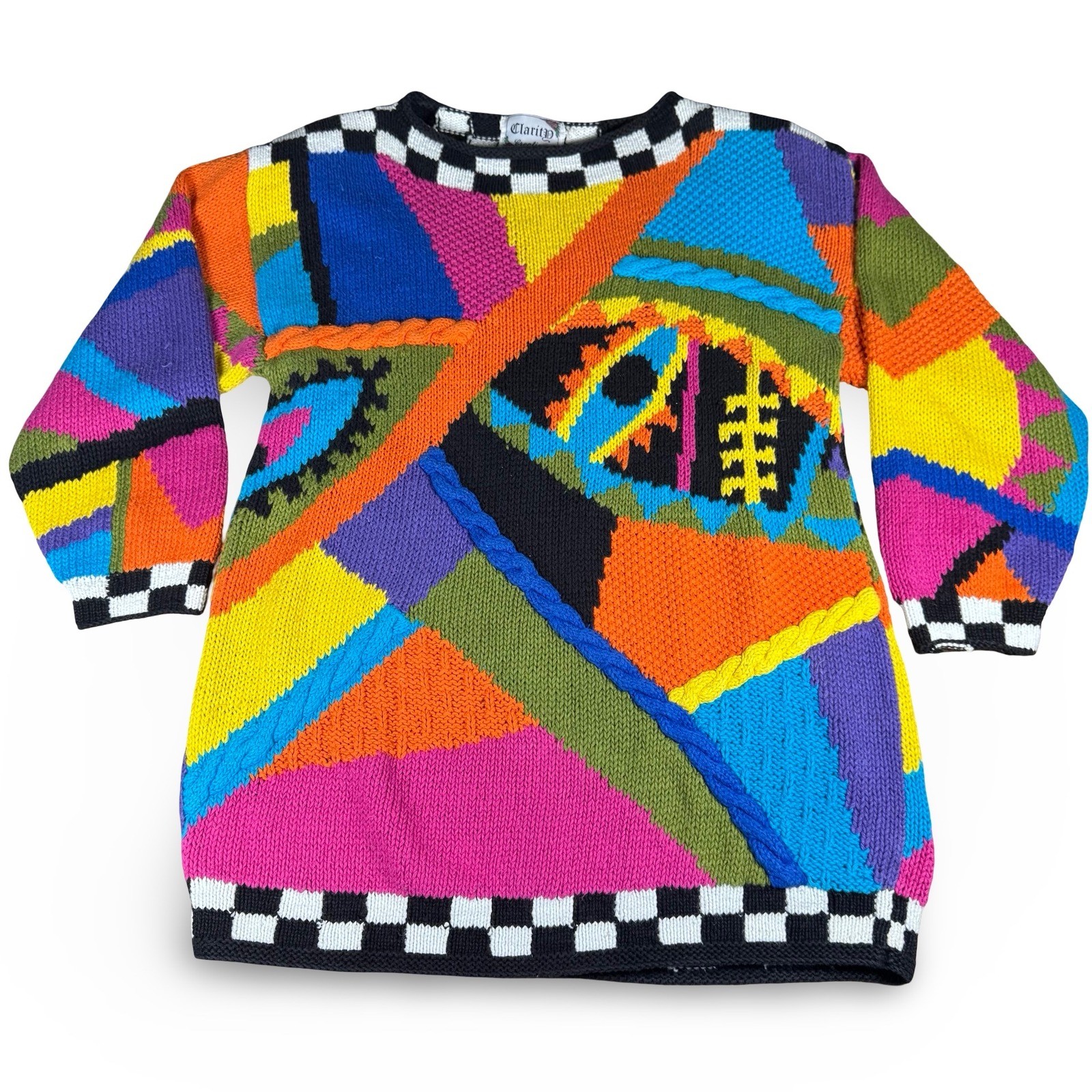 VTG Sweater Womens Large L 80s 90s Abstract Oversized Sweater Geometric Checker