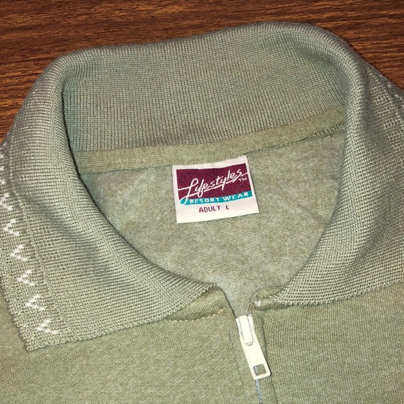 Full Zip Vintage Green Alaska Polar Bear Collared Long Sleeve Sweatshirt L