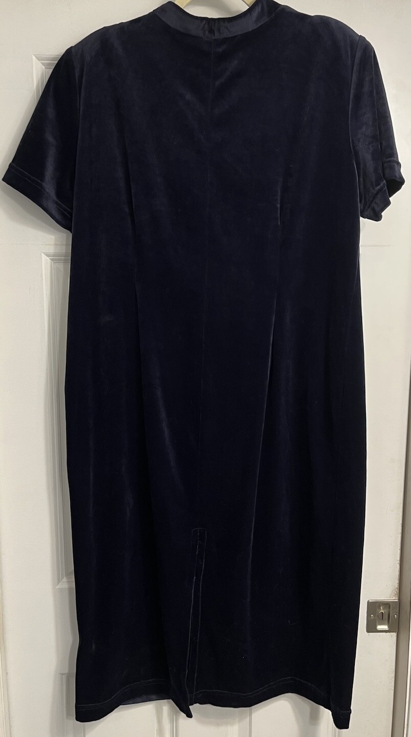 Vtg 60s Dark Blue Velvet Cocktail Dress Womens Size 18 Short Sleeve Slit Back