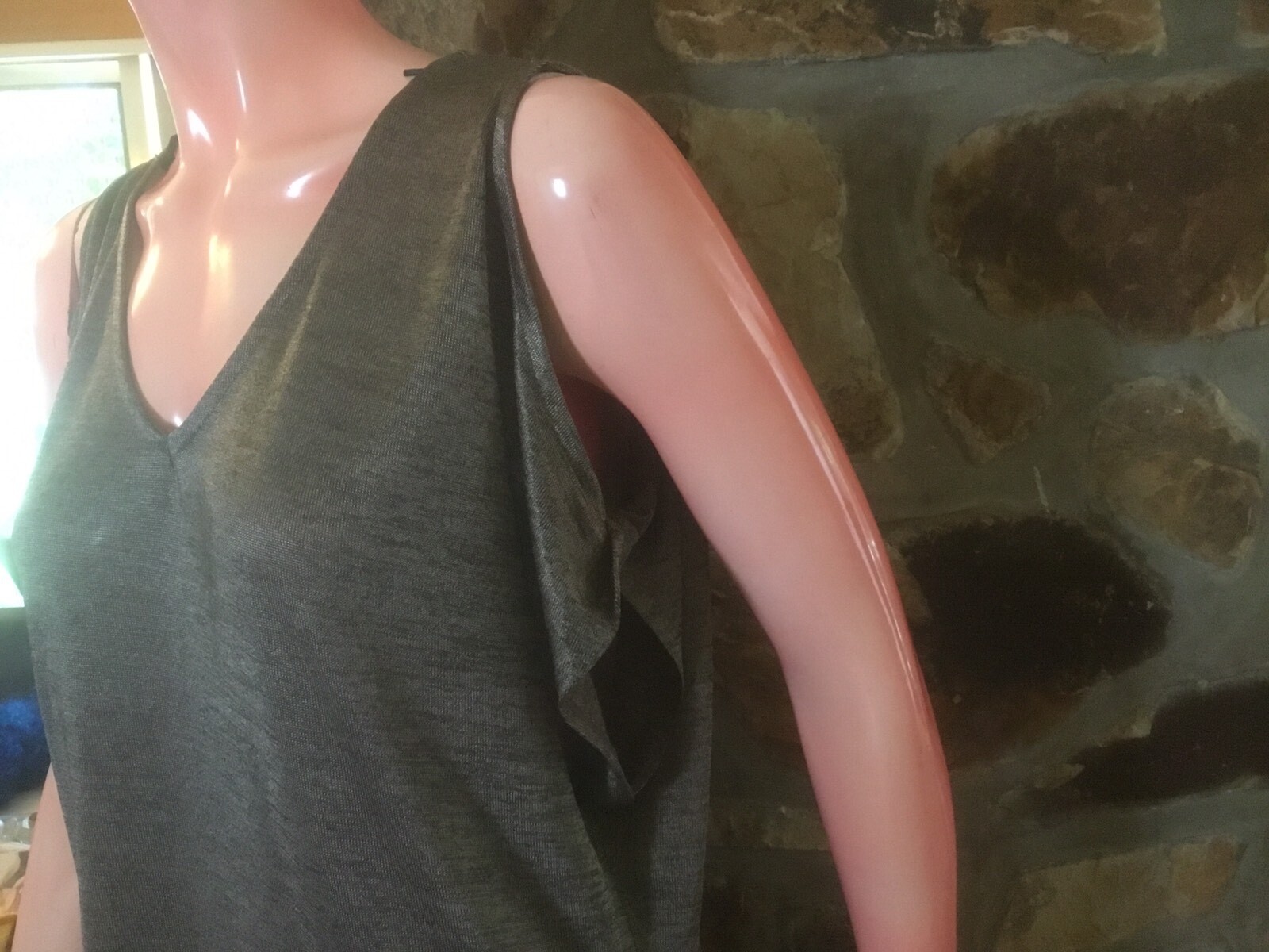 New Rockmans V Neck Grey Polyester /Elastane women’s top Size S