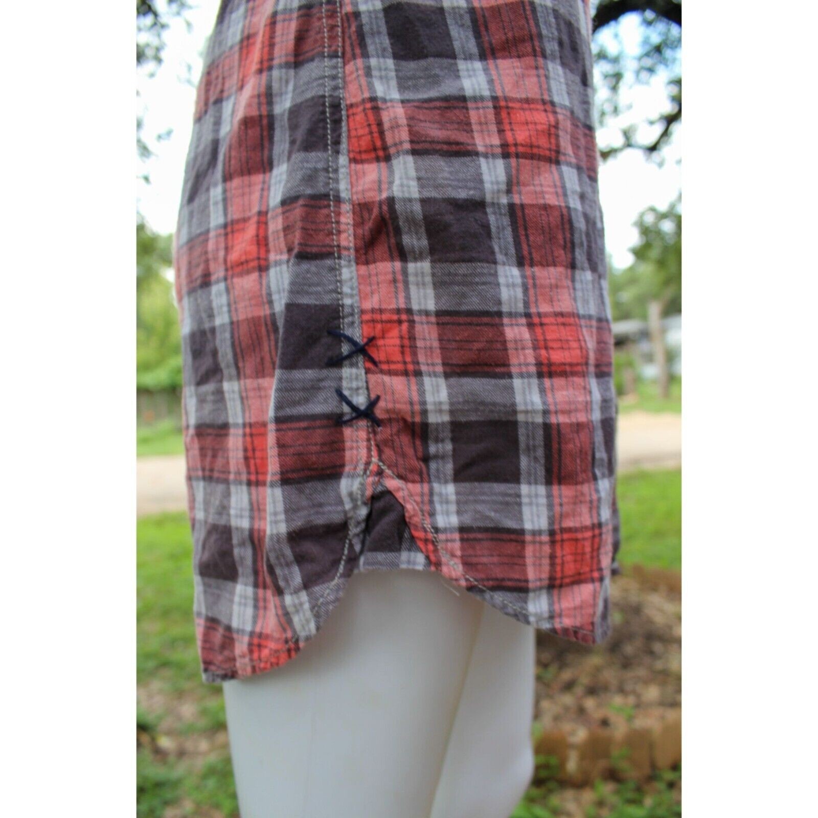 Y2K Vintage Miss Me Plaid Button-Down Shirt Dress W/ Sequin Pockets Size S