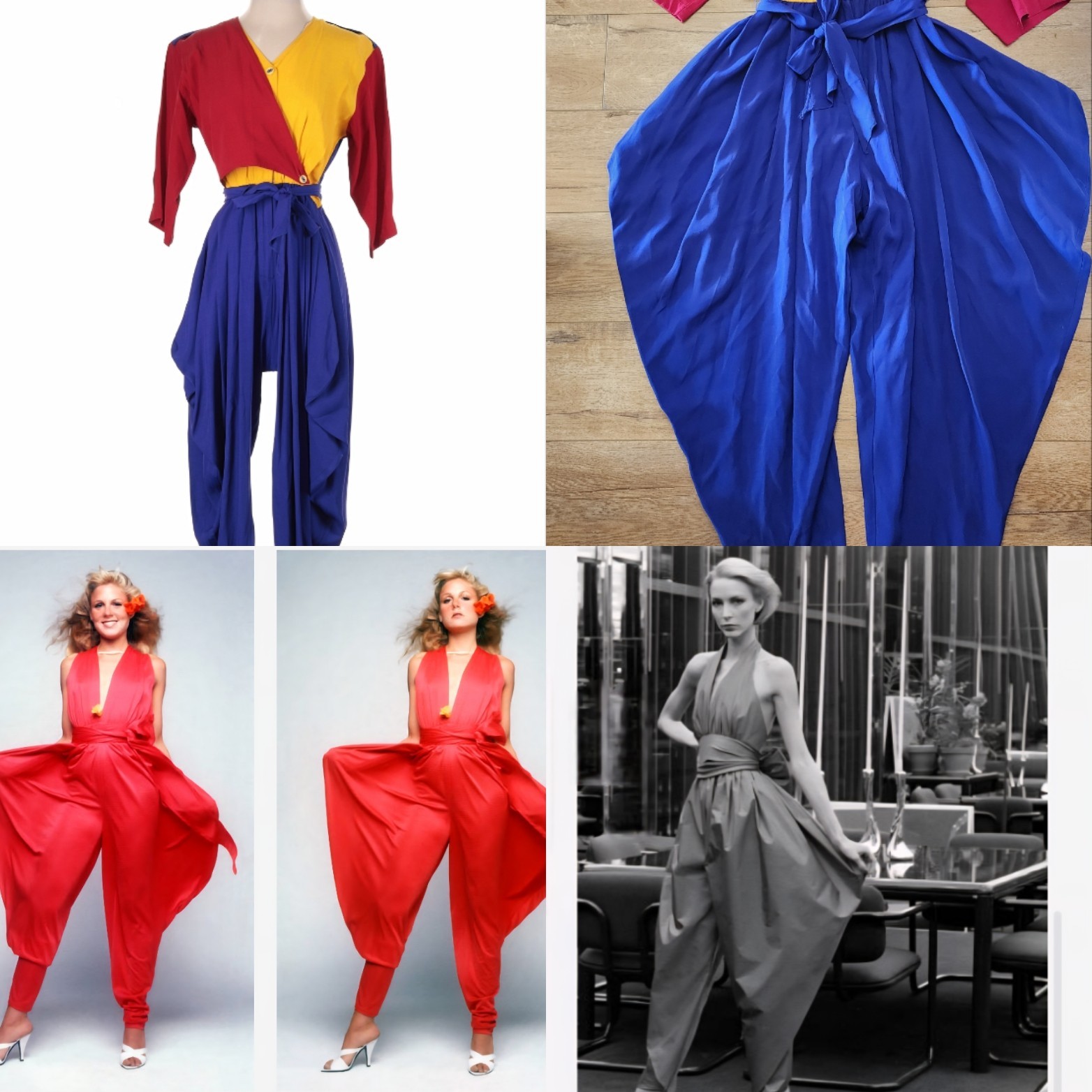 Iconic 80s Vintage d. Frank USA MADE Colorblock Jumpsuit 6 Harem Pants Belted
