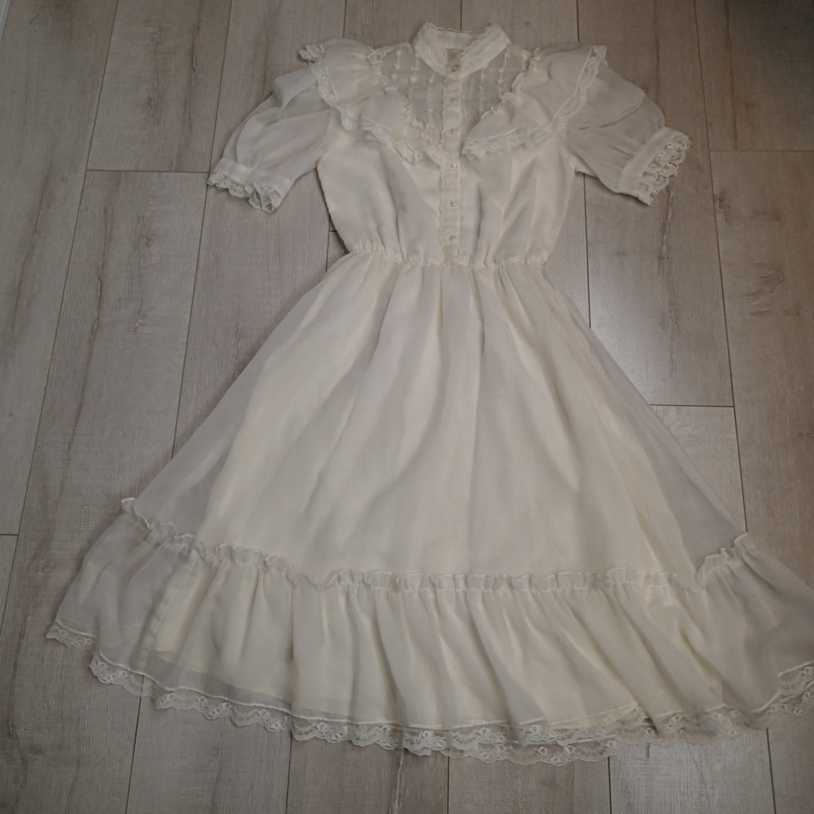 Vintage Candi Jones 70s Prairie Edwardian Style Dress With Sheer Ruffle sz 7
