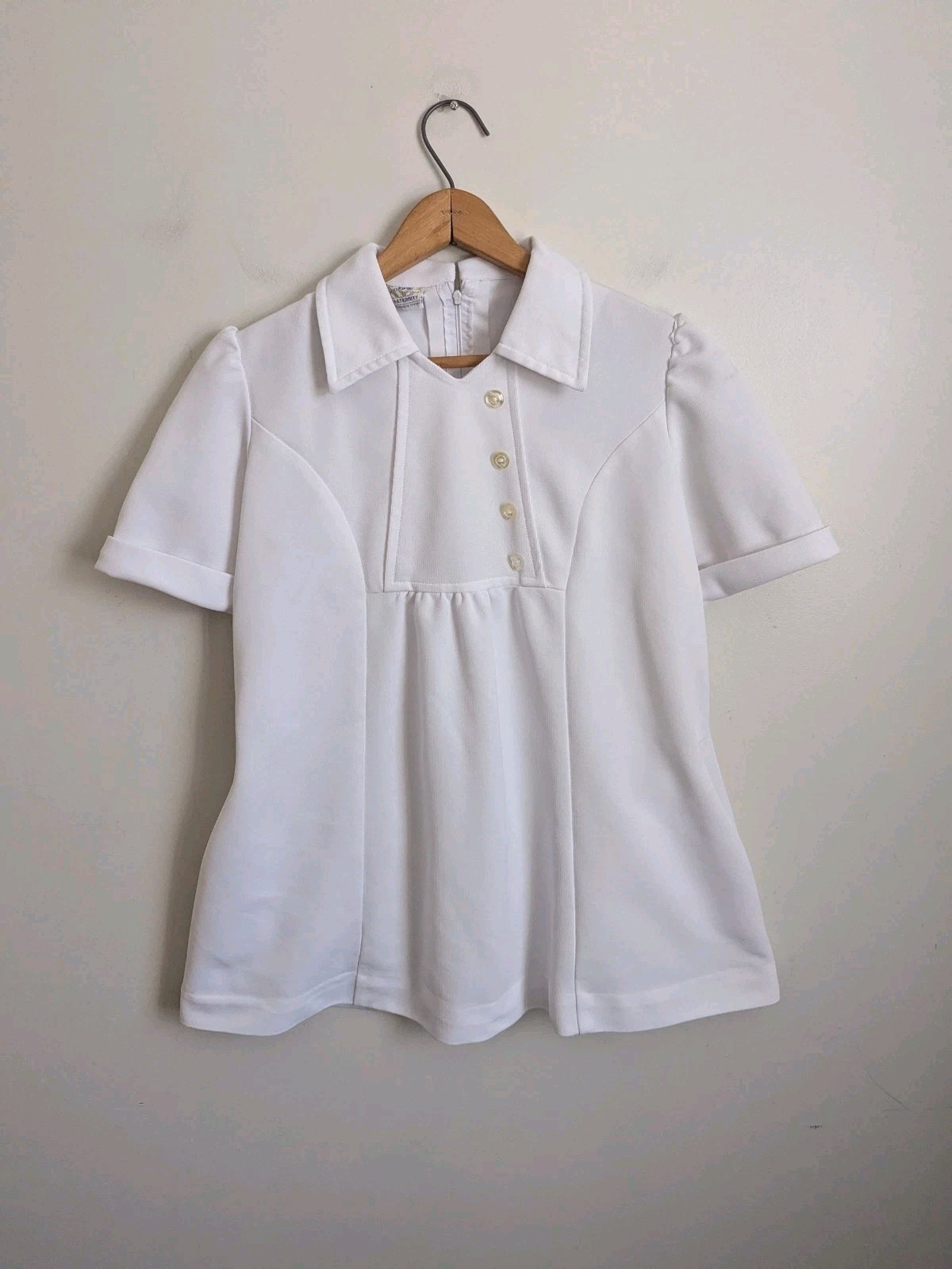 Vintage White Swan 70s 80s Nurse Uniform Top MATERNITY Rare White Knit Retro
