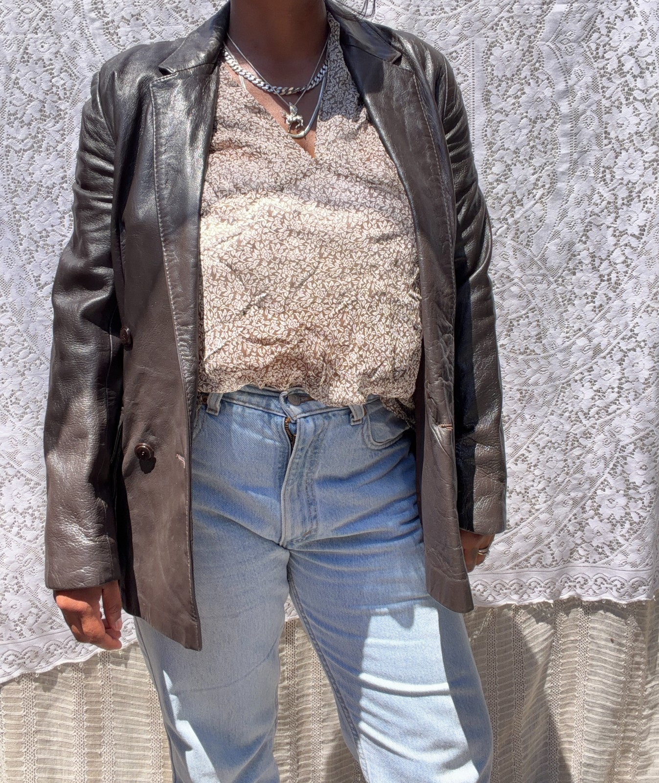 Vintage 1970s Dark Brown Leather Blazer Jacket Women’s S/M Genuine Leather Class