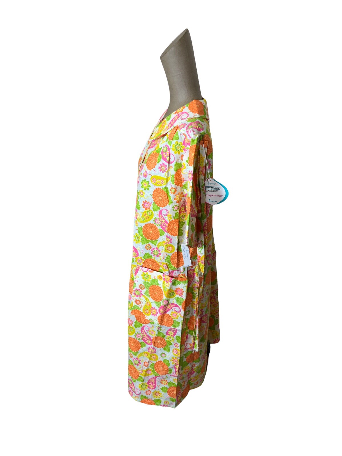 1960s Penneys House Dress Loungewear Floral Orange & Pink Size 12 Deadstock