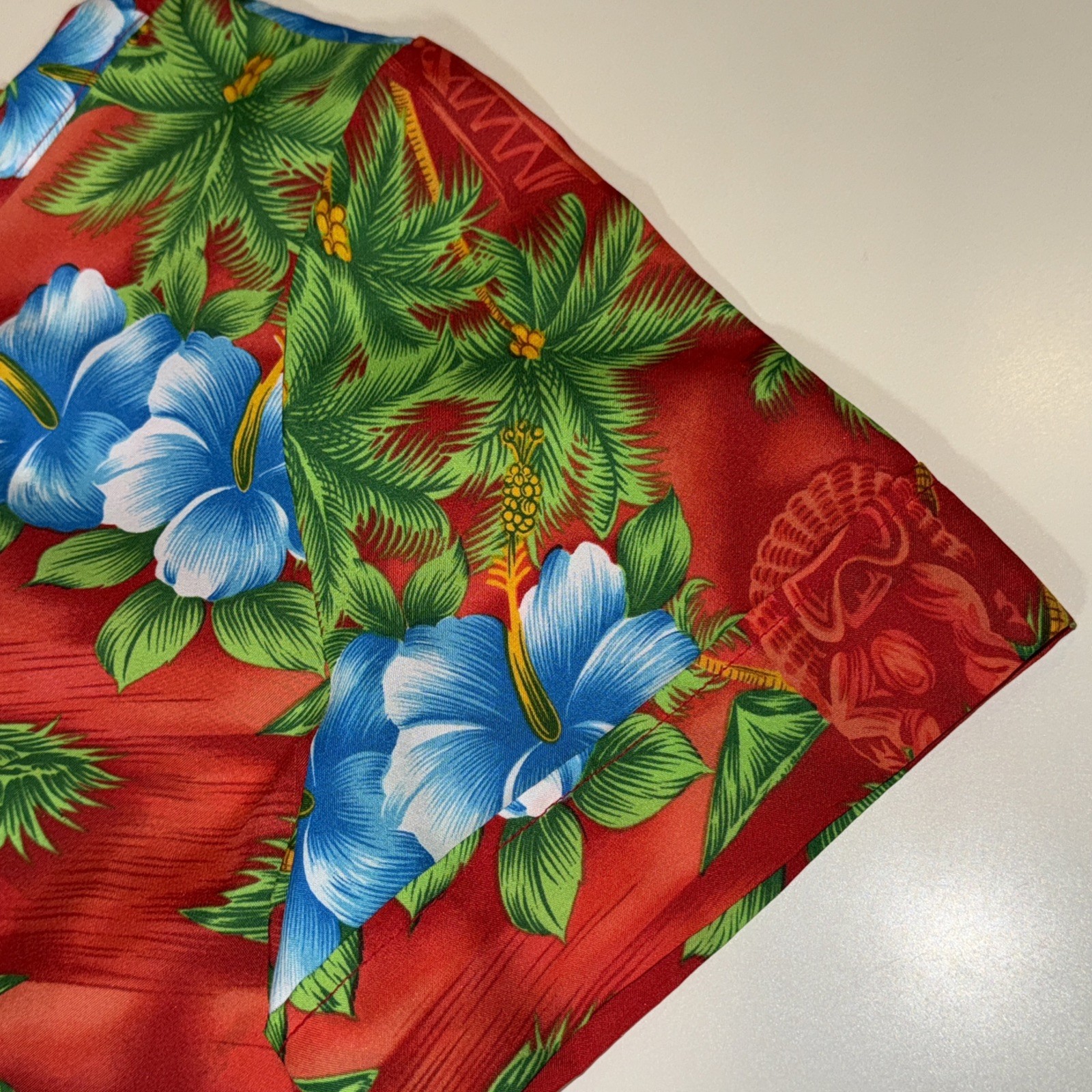 Vintage Hawaii House Dress Red Tropical Flowers Tikis Hawaiian Size 14 Muu Muu