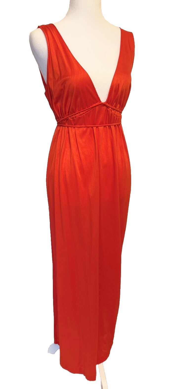 Vtg Nightgown Maxi 70s Goddess Kaiser Plunge Empire HOT Negligee Fire Red S M 36