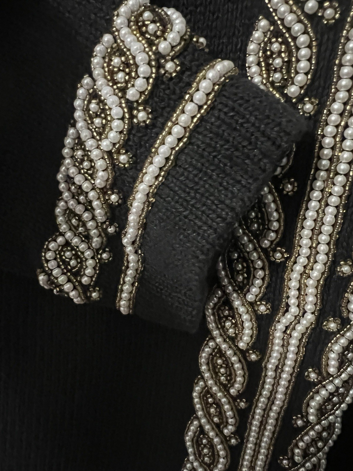 VTG Victoria Harbour 80s Beaded Sweater Tunic Medium Black Pearls Elegant Party