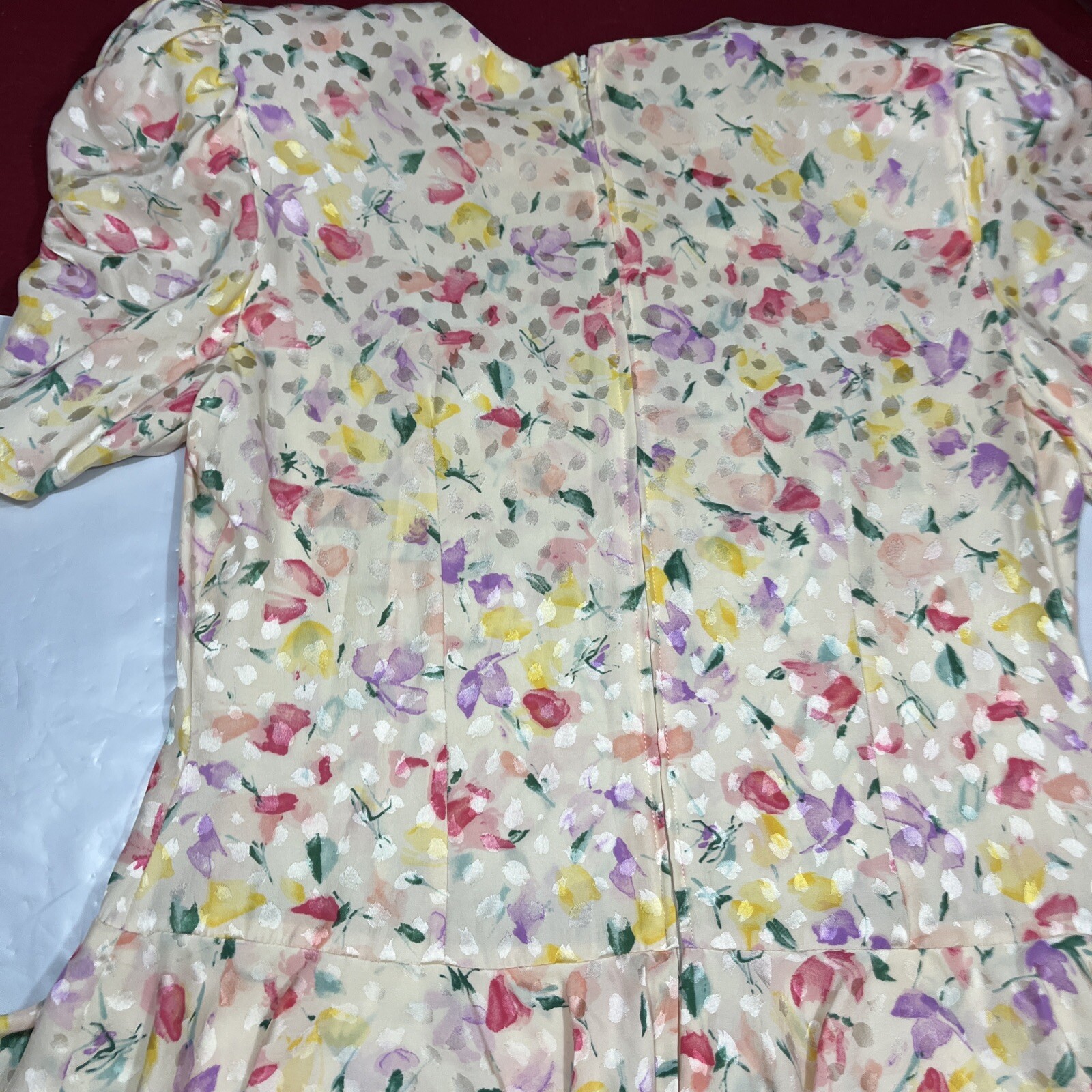 Floral SILK TIERED RUFFLES DRESS WHIMSY Fairy COQUETTE prairie Yellow Pink Sz 14