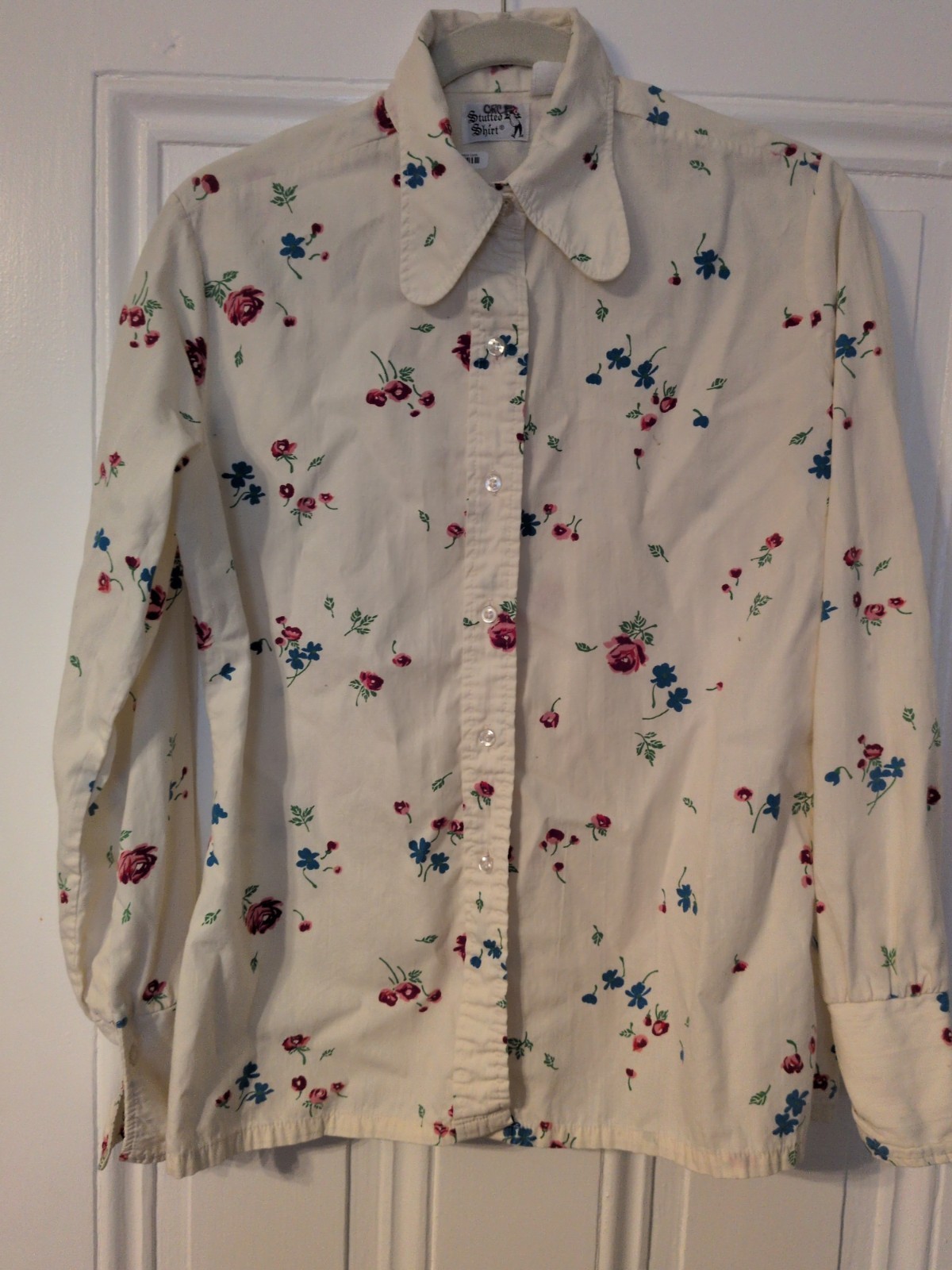 Vintage Women’s Long Sleeve Dog Ear Collar French Cuff Button Down Shirt Size M