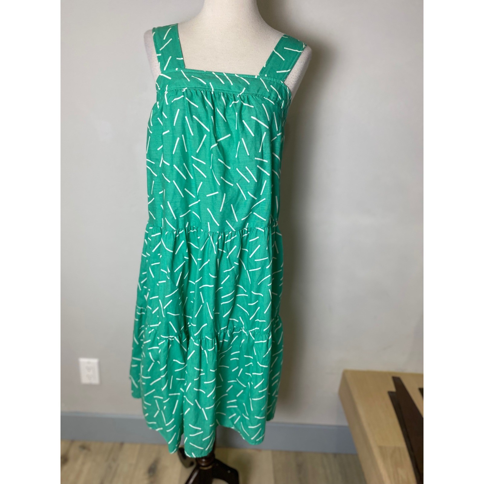 Di Carlo of California Vintage Green Abstract Dash Tiered Midi Sundress Small